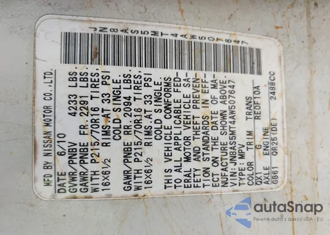 2010 Nissan Rogue S z USA, uszkodzony, nr VIN JN8AS5MT4AW507647